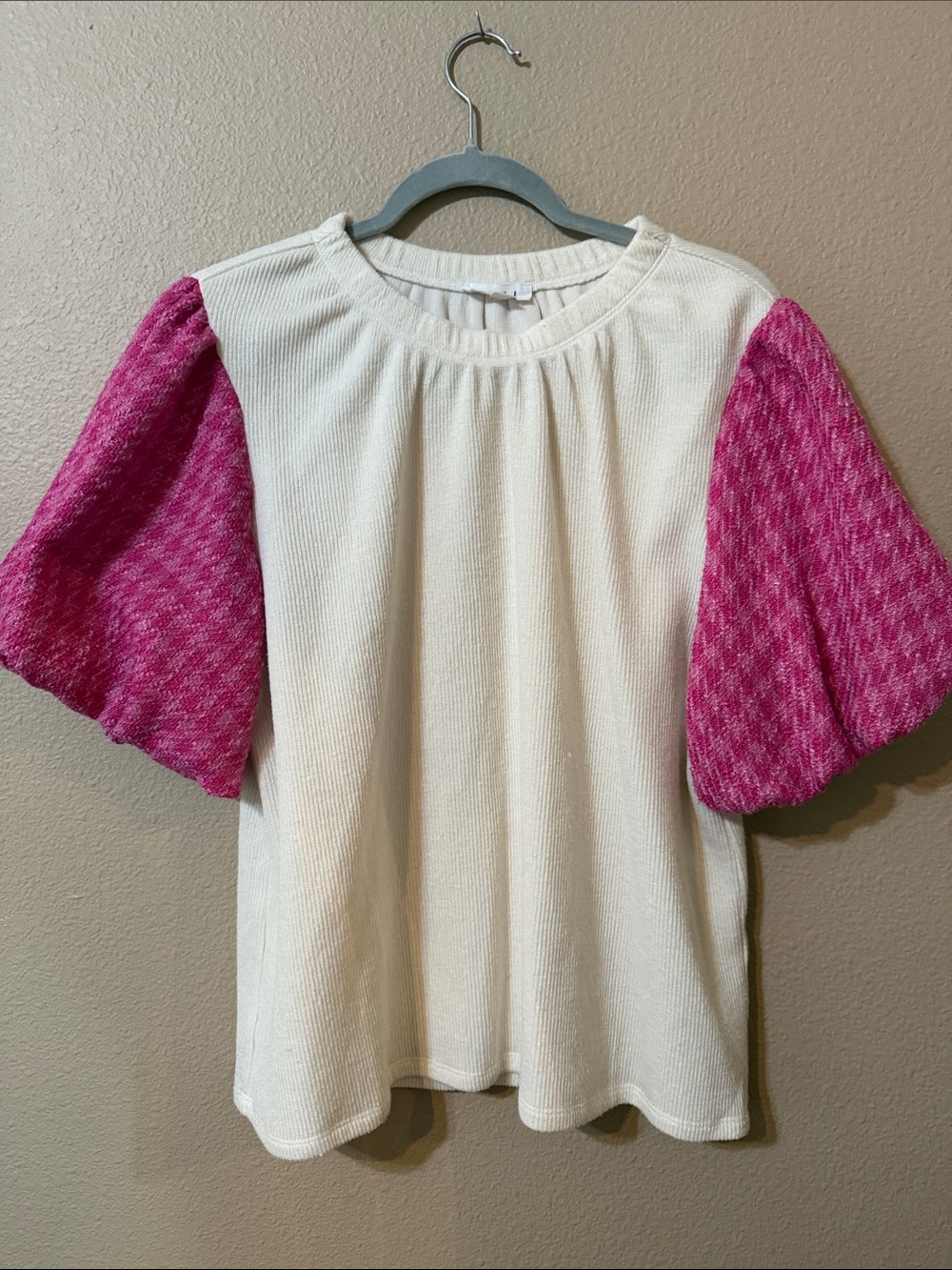 THML Cream Ribbed Knit Top with Soft Texture